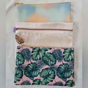 IPSY Tropical Leaf, Pastel and Iridescent Makeup Bag Lot.